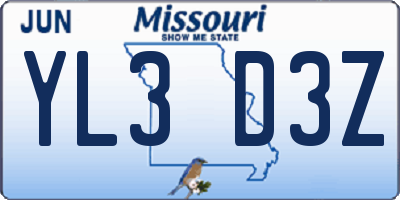 MO license plate YL3D3Z