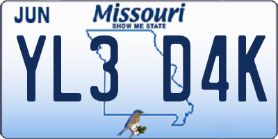 MO license plate YL3D4K