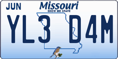 MO license plate YL3D4M