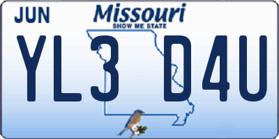 MO license plate YL3D4U