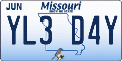 MO license plate YL3D4Y