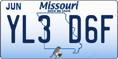 MO license plate YL3D6F