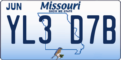 MO license plate YL3D7B
