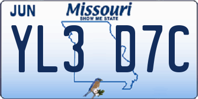 MO license plate YL3D7C
