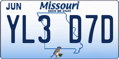 MO license plate YL3D7D