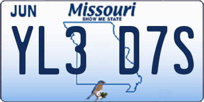 MO license plate YL3D7S
