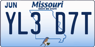 MO license plate YL3D7T