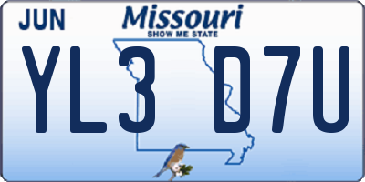 MO license plate YL3D7U