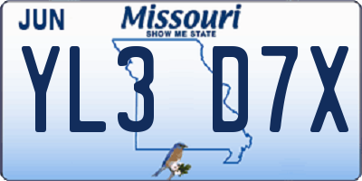 MO license plate YL3D7X