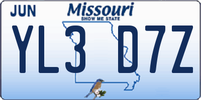 MO license plate YL3D7Z