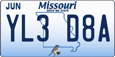 MO license plate YL3D8A