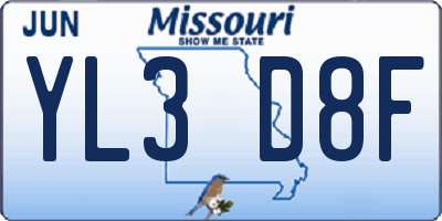 MO license plate YL3D8F