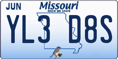 MO license plate YL3D8S
