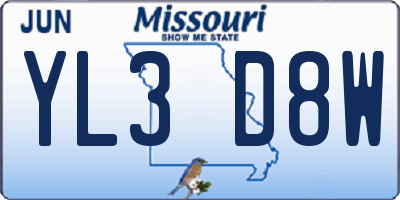 MO license plate YL3D8W