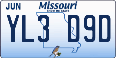 MO license plate YL3D9D