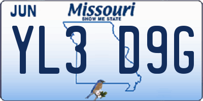 MO license plate YL3D9G
