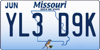 MO license plate YL3D9K