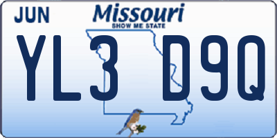 MO license plate YL3D9Q