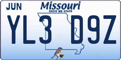 MO license plate YL3D9Z