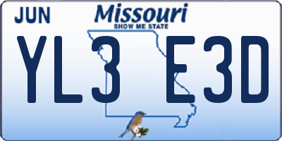 MO license plate YL3E3D