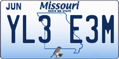 MO license plate YL3E3M