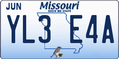 MO license plate YL3E4A