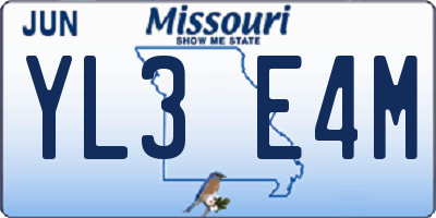 MO license plate YL3E4M