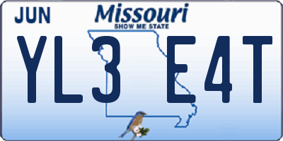 MO license plate YL3E4T