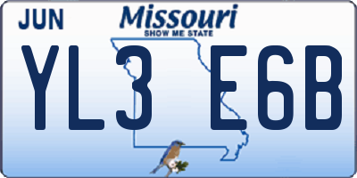 MO license plate YL3E6B