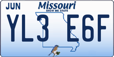 MO license plate YL3E6F