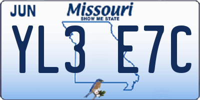 MO license plate YL3E7C