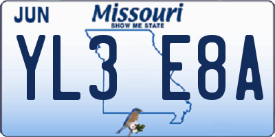 MO license plate YL3E8A