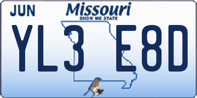 MO license plate YL3E8D