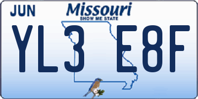 MO license plate YL3E8F