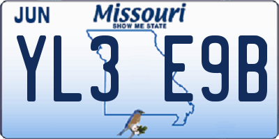 MO license plate YL3E9B