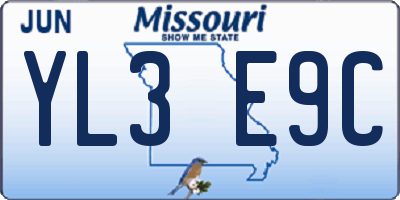 MO license plate YL3E9C