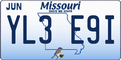 MO license plate YL3E9I