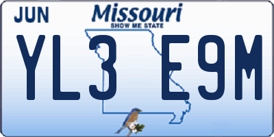 MO license plate YL3E9M