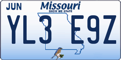 MO license plate YL3E9Z