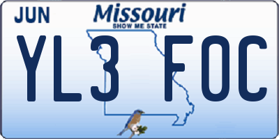 MO license plate YL3F0C