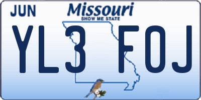 MO license plate YL3F0J