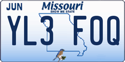 MO license plate YL3F0Q