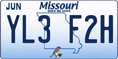 MO license plate YL3F2H