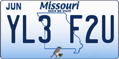 MO license plate YL3F2U