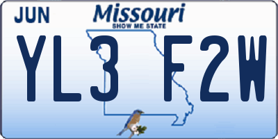 MO license plate YL3F2W