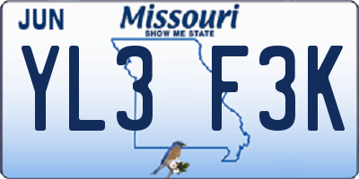 MO license plate YL3F3K