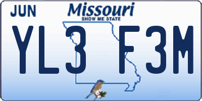 MO license plate YL3F3M