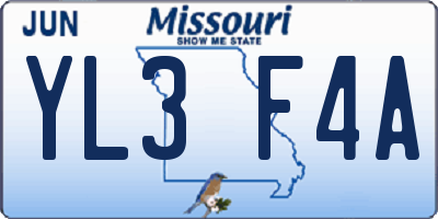 MO license plate YL3F4A