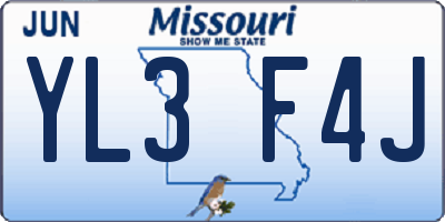 MO license plate YL3F4J