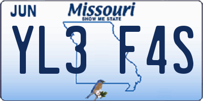 MO license plate YL3F4S